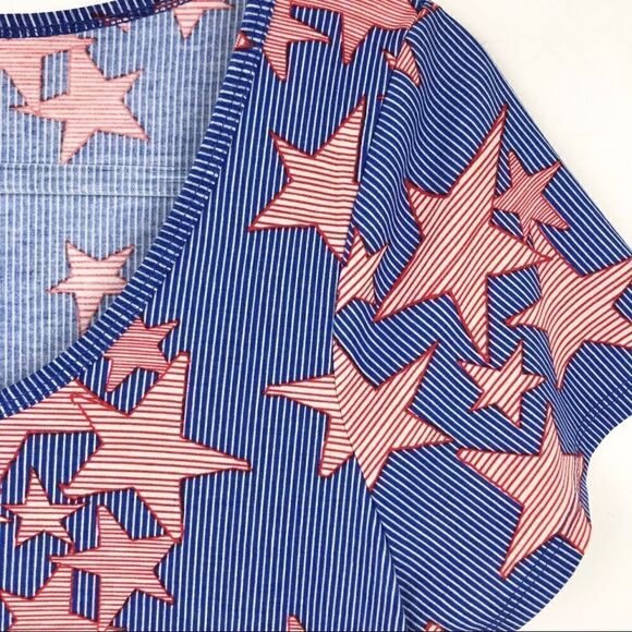 LuLaRoe Classic T Blue Red Striped Star Print Top - Picture 2 of 6